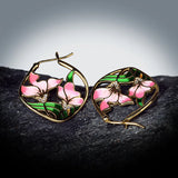 Ladies 925 Silver Pink Flower Enamel Earrings for Cocktails
