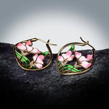 Ladies 925 Silver Pink Flower Enamel Earrings for Cocktails
