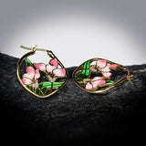 Ladies 925 Silver Pink Flower Enamel Earrings for Cocktails