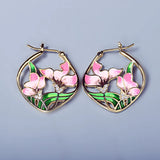 Ladies 925 Silver Pink Flower Enamel Earrings for Cocktails