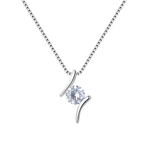 Geometric Round Zircon Necklace 925 Sterling Silver Gift for Couple Love