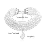 Layered Strand Round Pearls Beads Choker Necklace for Women