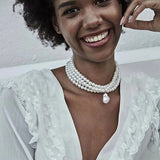 Layered Strand Round Pearls Beads Choker Necklace for Women