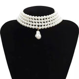 Layered Strand Round Pearls Beads Choker Necklace for Women