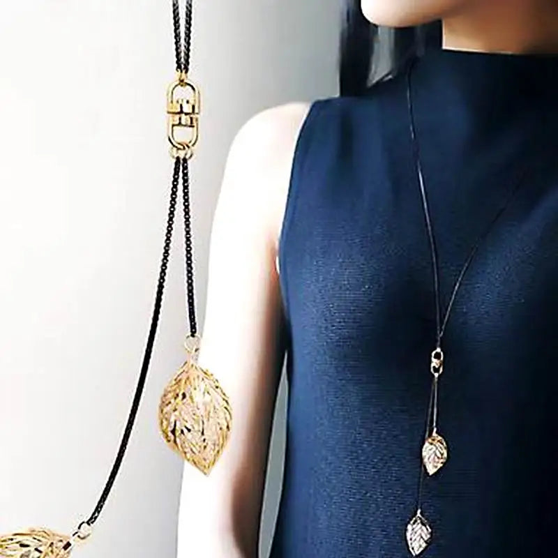 Leaf Tassel Long Necklace Women Bijoux Jewelry Chain Necklaces & Pendants