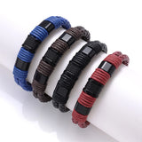 Men's Leather Bracelet Metal Clasp Woven Jewelry