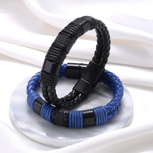 Men's Leather Bracelet Metal Clasp Woven Jewelry