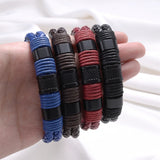 Men's Leather Bracelet Metal Clasp Woven Jewelry