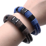 Men's Leather Bracelet Metal Clasp Woven Jewelry
