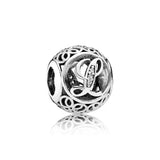 Alphabet A-Z Name Round Charm Beads for Bracelet 925 Silver DIY Jewelry