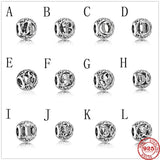 Alphabet A-Z Name Round Charm Beads for Bracelet 925 Silver DIY Jewelry