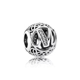 Alphabet A-Z Name Round Charm Beads for Bracelet 925 Silver DIY Jewelry