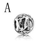 Alphabet A-Z Name Round Charm Beads for Bracelet 925 Silver DIY Jewelry