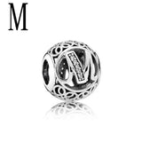 Alphabet A-Z Name Round Charm Beads for Bracelet 925 Silver DIY Jewelry