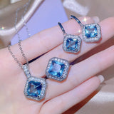 Light Sapphire Necklace Paraiba Square Earrings Set