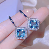 Light Sapphire Necklace Paraiba Square Earrings Set