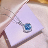 Light Sapphire Necklace Paraiba Square Earrings Set