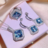 Light Sapphire Necklace Paraiba Square Earrings Set