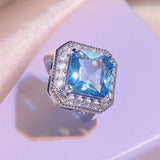 Light Sapphire Necklace Paraiba Square Earrings Set