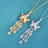 Little Lion Pendant Necklace with Zircon Tassel