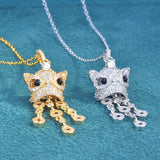 Little Lion Pendant Necklace with Zircon Tassel