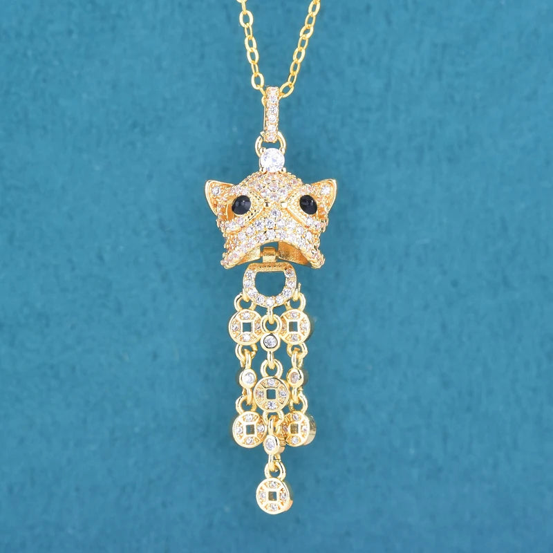 Little Lion Pendant Necklace with Zircon Tassel