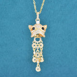 Little Lion Pendant Necklace with Zircon Tassel