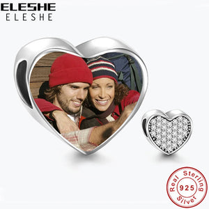 Love Heart Photo Charm for Bracelet Necklace 925 Silver Bead DIY Jewelry