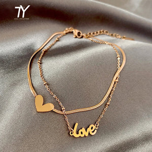 Classic Heart Double-Layer Anklet Jewelry for Women