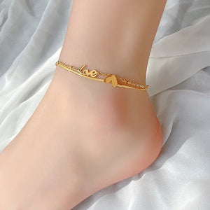 Heart-Shaped Double-Layer Titanium Anklets Jewelry