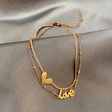 Heart-Shaped Double-Layer Titanium Anklets Jewelry