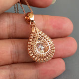 925 Silver Necklace w/ Oval Zircon Pendant for Women's Wedding