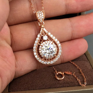 925 Silver Necklace w/ Oval Zircon Pendant for Women's Wedding