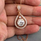 925 Silver Necklace w/ Oval Zircon Pendant for Women's Wedding