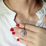 925 Silver Necklace w/ Oval Zircon Pendant for Women's Wedding