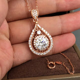 925 Silver Necklace w/ Oval Zircon Pendant for Women's Wedding