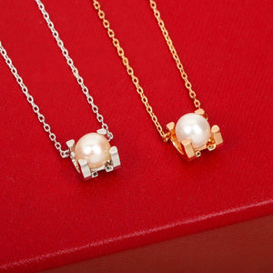 925 Silver Four Claw Pearl Necklace for Women's High Jewelry