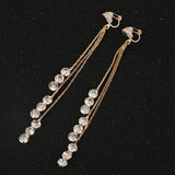 Bridal Rhinestone Tassel Clip Earrings for Women