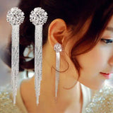 Bridal Rhinestone Tassel Clip Earrings for Women