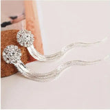 Bridal Rhinestone Tassel Clip Earrings for Women