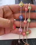 Evil Eye Enamel Bracelet CZ Tennis Chain Bangle