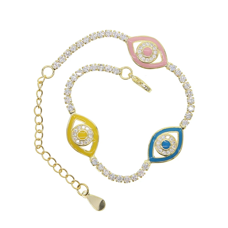 Evil Eye Enamel Bracelet CZ Tennis Chain Bangle