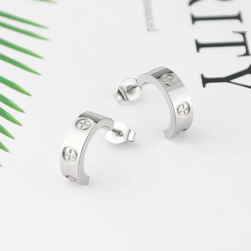 C Shape Cross Stud Earrings Titanium Steel Love Earrings Couple