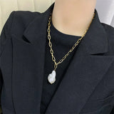 Titanium Steel Pearl Pendant Necklace for Women's Gothic Sweater Chain