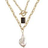 Titanium Steel Pearl Pendant Necklace for Women's Gothic Sweater Chain