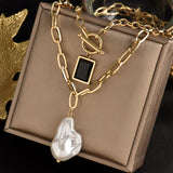 Titanium Steel Pearl Pendant Necklace for Women's Gothic Sweater Chain