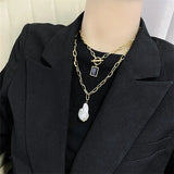 Titanium Steel Pearl Pendant Necklace for Women's Gothic Sweater Chain