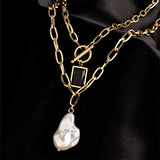 Titanium Steel Pearl Pendant Necklace for Women's Gothic Sweater Chain