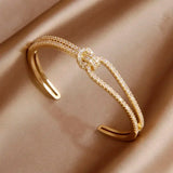 Zirconia Leopard Charm Bracelet 14K Plated Knot Bangle