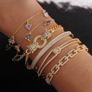 Zirconia Leopard Charm Bracelet 14K Plated Knot Bangle